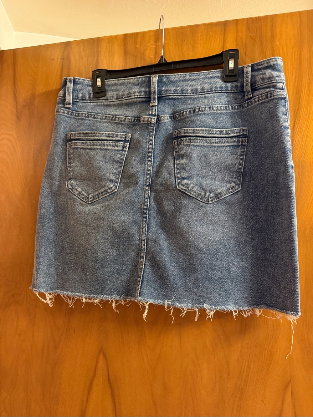 Time and Tru Blue Denim Mini Skirt with Frayed Hem